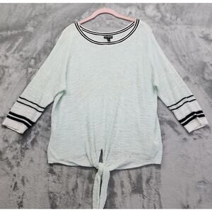 Express Women's Size L‎ Sweater Top Green Black Tie Front Striped Lightweight